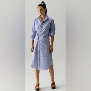 Chic Striped Blue Midi Dress